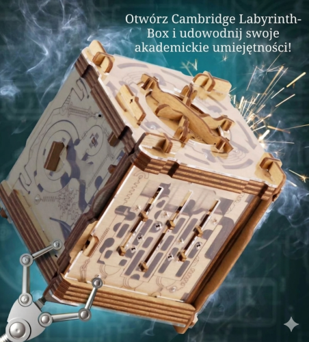 Detale mechanizmu skrzynki Cambridge Labyrinth – precyzyjnie cięte laserowo drewno brzozowe.