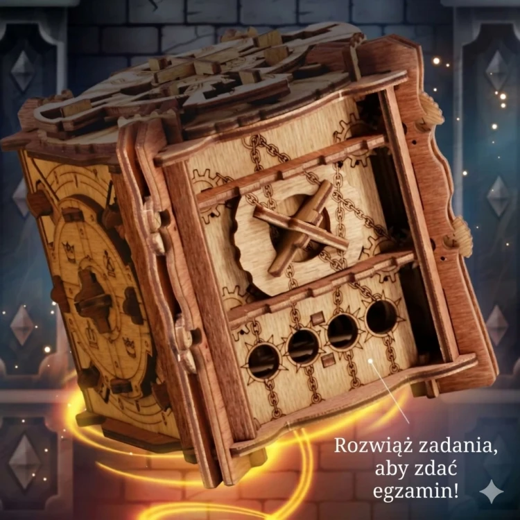 Boczny panel łamigłówki Trial of Camelot – skomplikowane zagadki mechaniczne typu escape room.