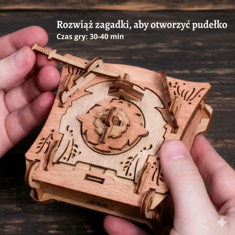 Detale konstrukcyjne Samurai Box – zbliżenie na precyzyjne łączenia drewna i mechanizm otwierania.
