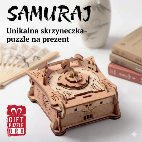 Oryginalne opakowanie Samurai Box – elegancka łamigłówka mechaniczna inspirowana kulturą Japonii.