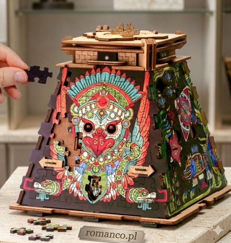Cluepuzzle Sonnenpyramide - Aztecka Piramida Słońca, drewniana szkatułka zagadka escape room