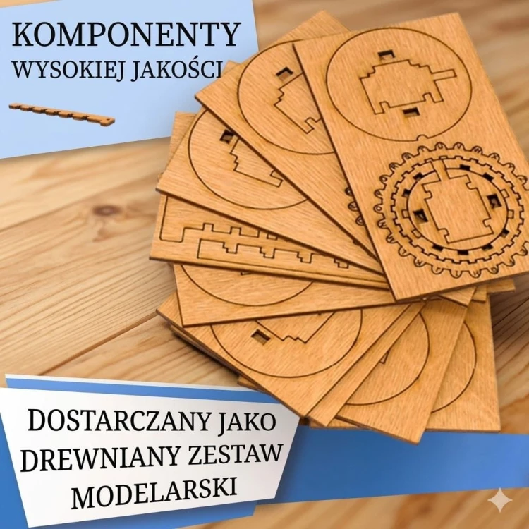 Zestaw elementów drewnianych do montażu Kryptos - puzzle mechaniczne 3D