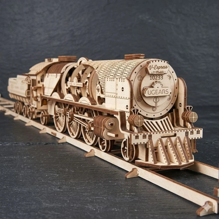 Puzzle 3D z drewna pociąg lokomotywa z tendrem