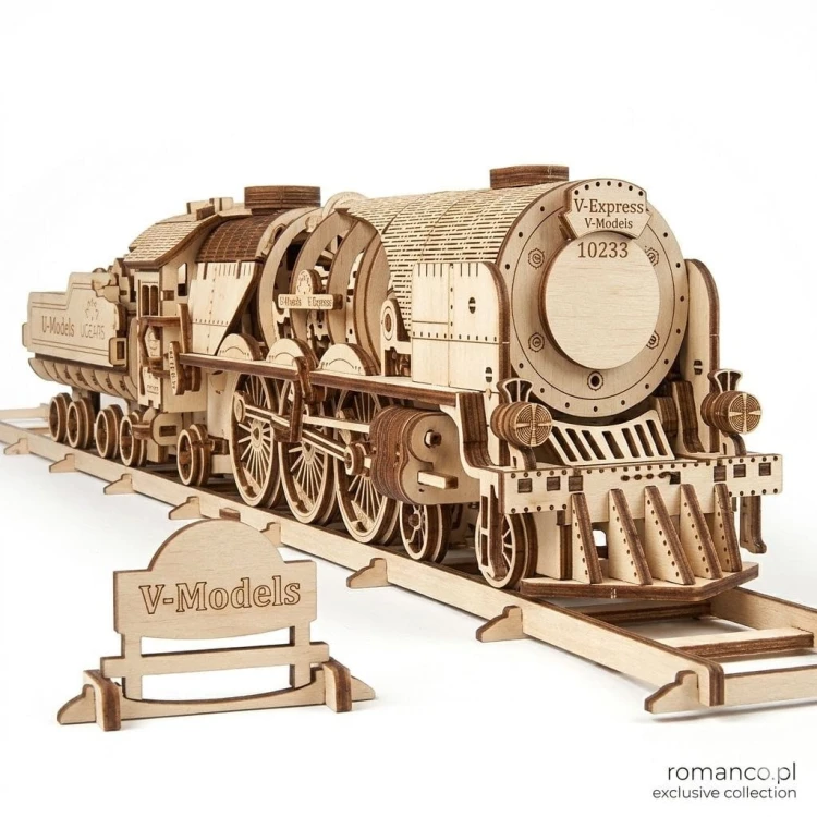 Puzzle 3D z drewna pociąg lokomotywa z tendrem