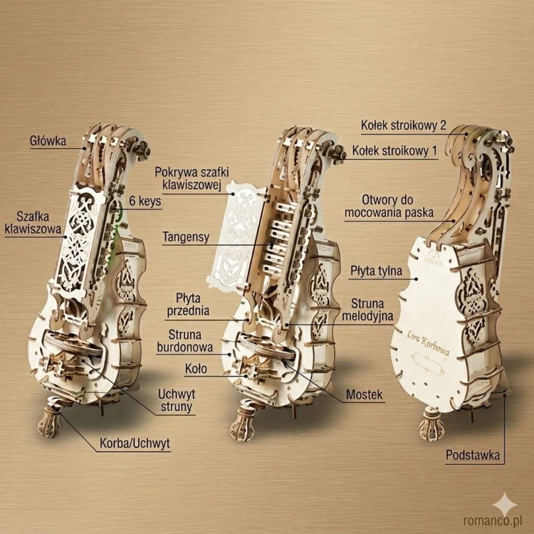 Puzzle 3D grająca Lira Korbowa Hurdy-Gurdy