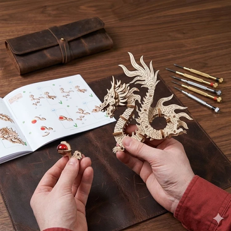 Puzzle 3D z drewna smok Dragon