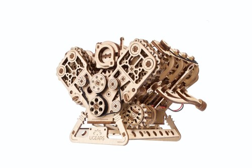 Silnik V8 Ugears drewniane puzzle 3D mechaniczny model do składania na prezent