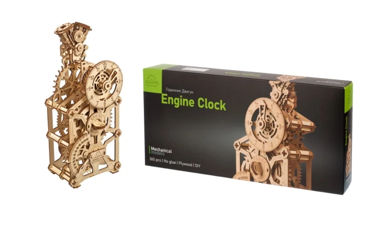 Zegar Mechaniczny Ugears drewniane puzzle 3D model do składania na prezent