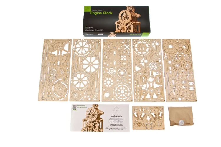 Zegar Mechaniczny Ugears drewniane puzzle 3D model do składania na prezent