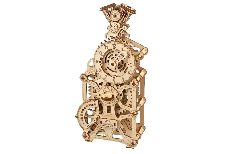 Zegar Mechaniczny Ugears drewniane puzzle 3D model do składania na prezent