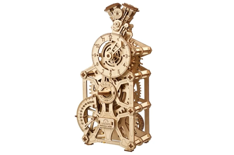 Zegar Mechaniczny Ugears drewniane puzzle 3D model do składania na prezent