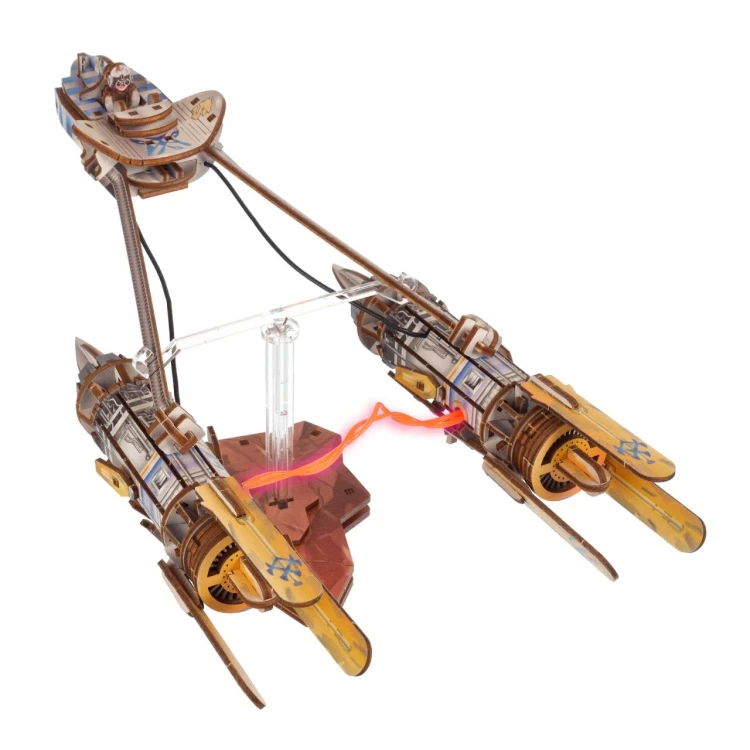Świecący łuk elektryczny LED w drewnianym modelu Ugears Ścigacz Anakina